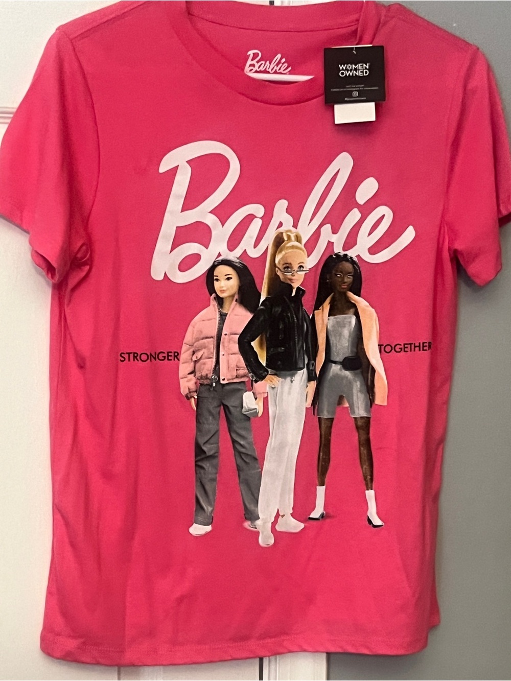 Barbie Pink Short Sleeve Graphic Tee with Diverse Doll Print